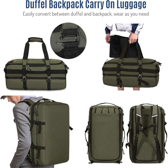 38L Travel Max Duffel Bag 20" Carry On Backpack-Duffel Hybrid Bag (Army … - Picture 5 of 8
